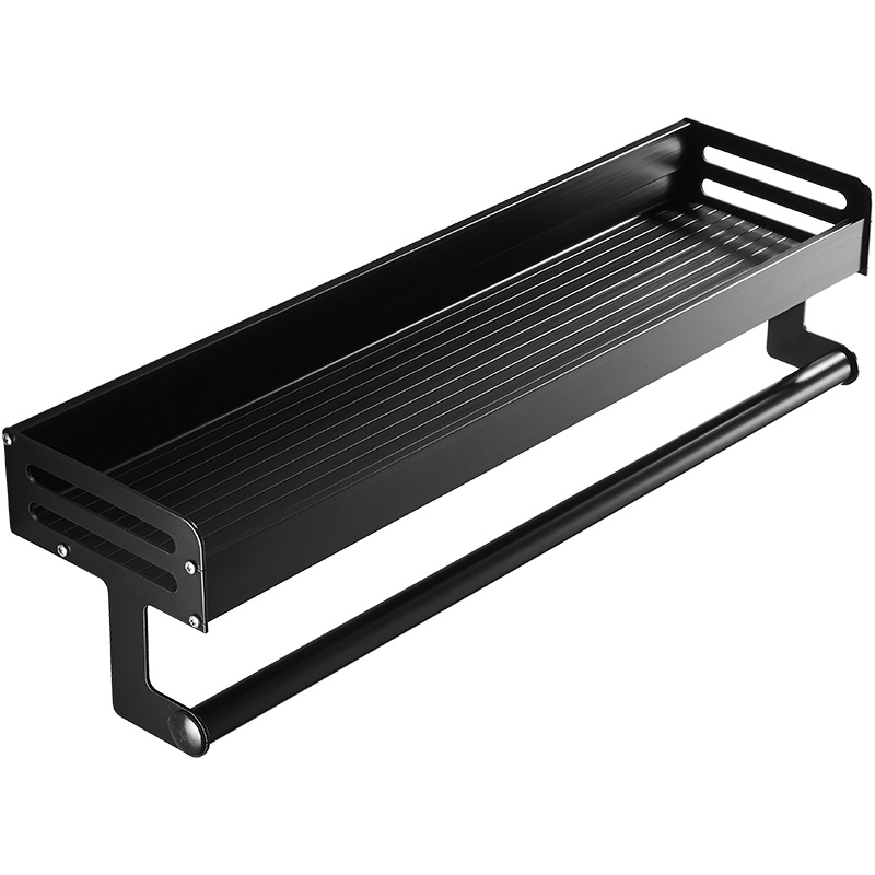 优勤免打孔卫生间浴室置物架壁挂式黑色洗手间厕所洗漱台毛巾收纳