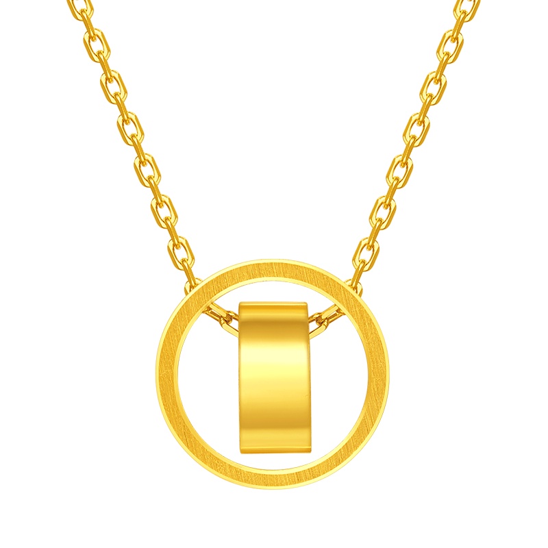 周大福珠宝简约圆形足金黄金项链吊坠计价（工费208元）F206495