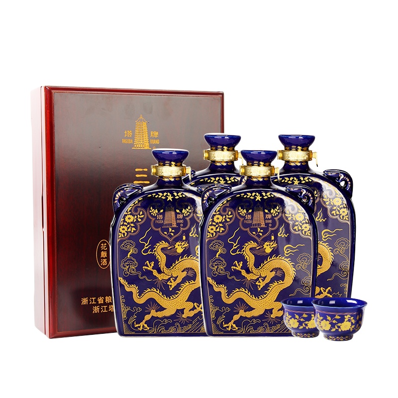 塔牌绍兴黄酒三十年陈元代扁壶糯米花雕酒680ml*4瓶礼盒装半干型手工黄酒送礼送酒具