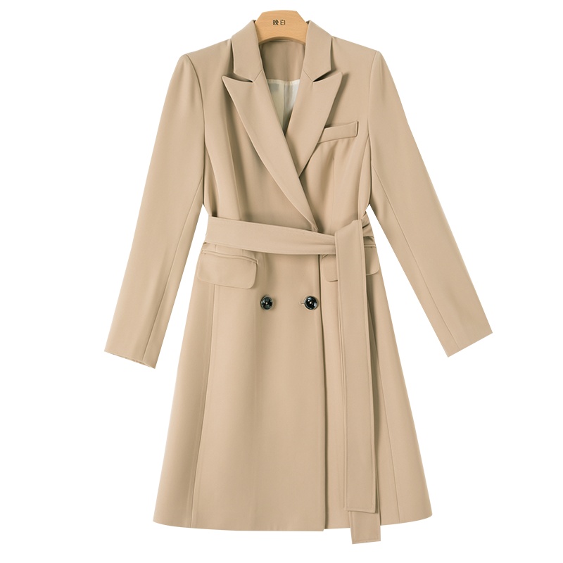 晚白2020冬季新品通勤简约纯色修身显瘦中长款职业西装风衣外套女