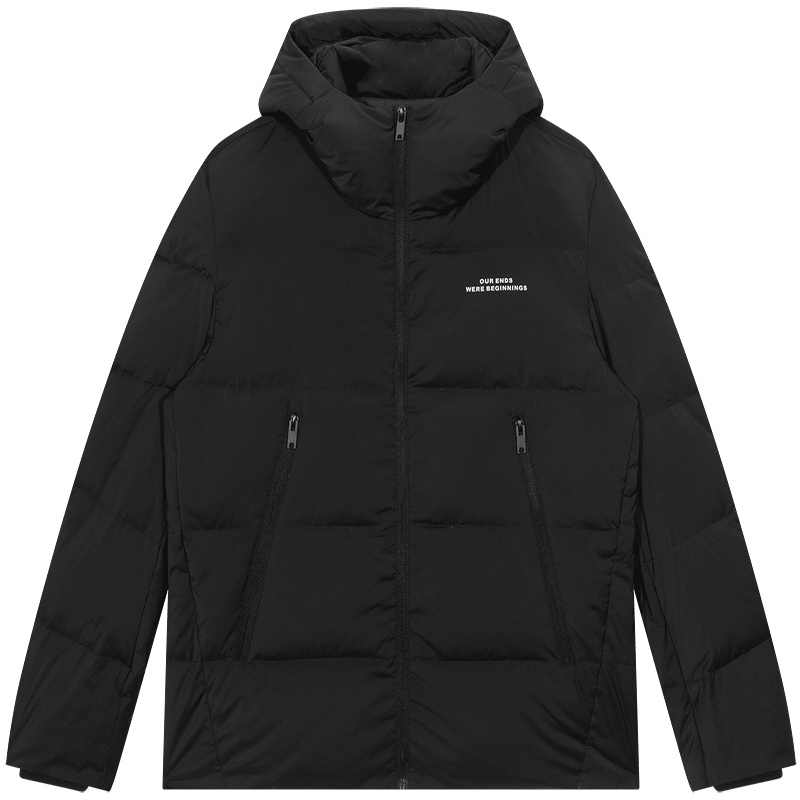 在仓库中！冬季新款男款休闲时尚字母印花连帽短款羽绒服