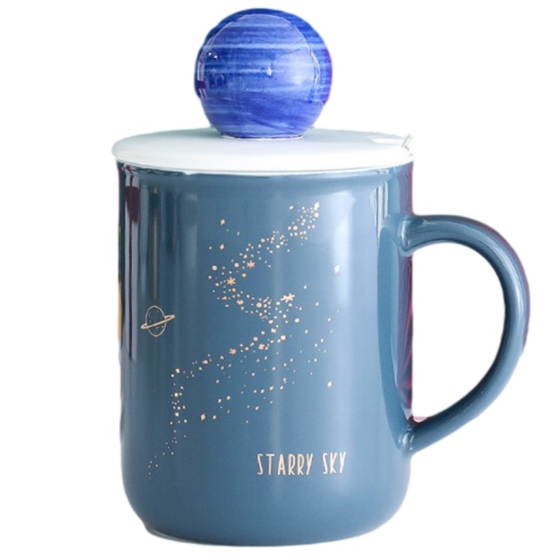贝瑟斯 星空立体盖陶瓷马克杯带盖勺潮流情侣咖啡杯韩版喝水杯子