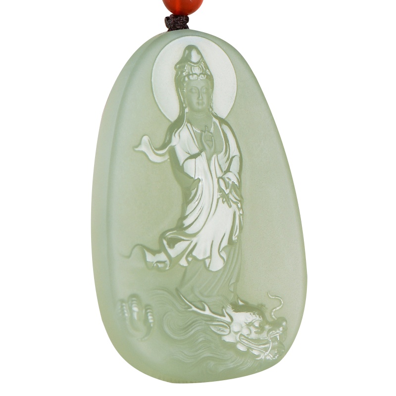 臻玉盈天然正品和田玉观音佛男士女款吊坠羊脂玉白玉浅青玉青玉细料乘龙观音观音玉坠玉牌 自戴送人民族风 其他玉石吊坠