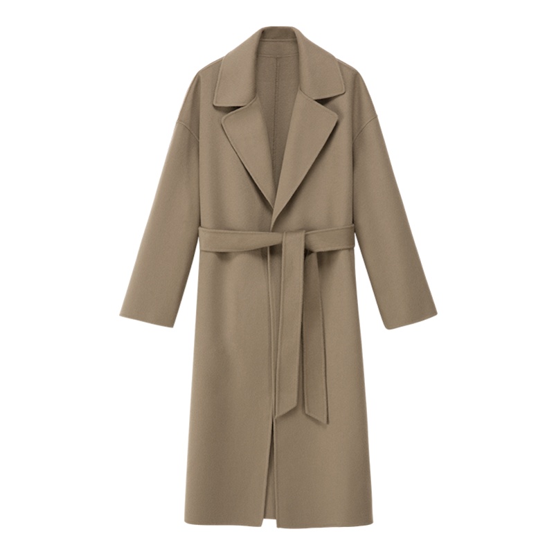 ERDOS 翻领系带女长款毛绒手缝双面呢大衣羊绒外套