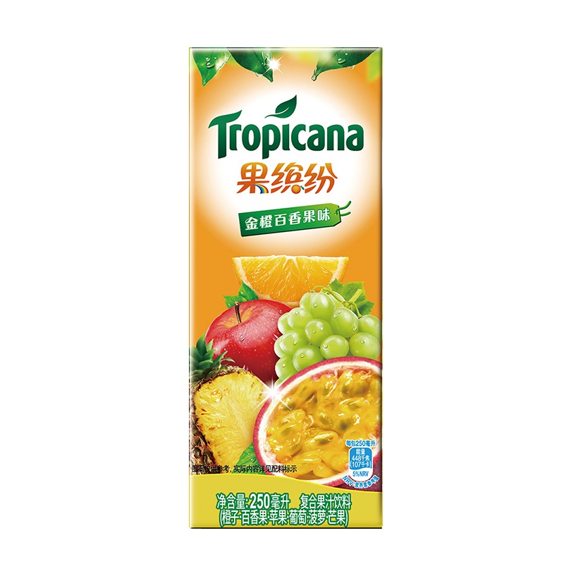 百事可乐 果缤纷金橙百香果味250ml*24盒 果汁(整箱)