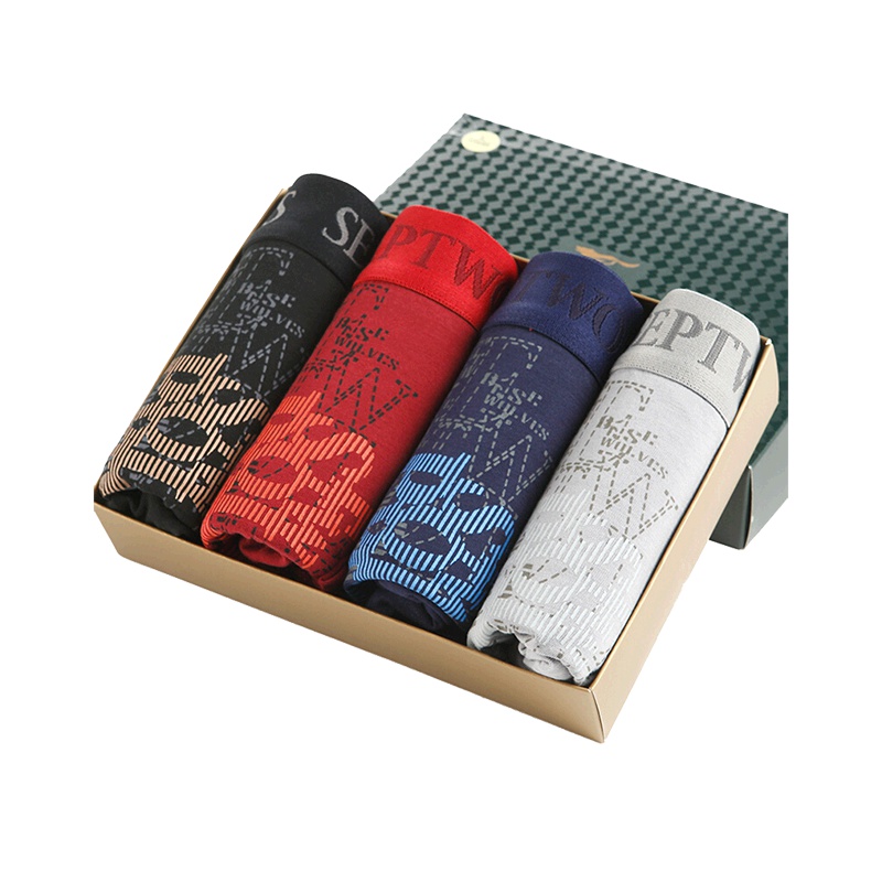 七匹狼 4条装棉氨男式平角裤男士内裤时尚四角短裤男款男士内裤