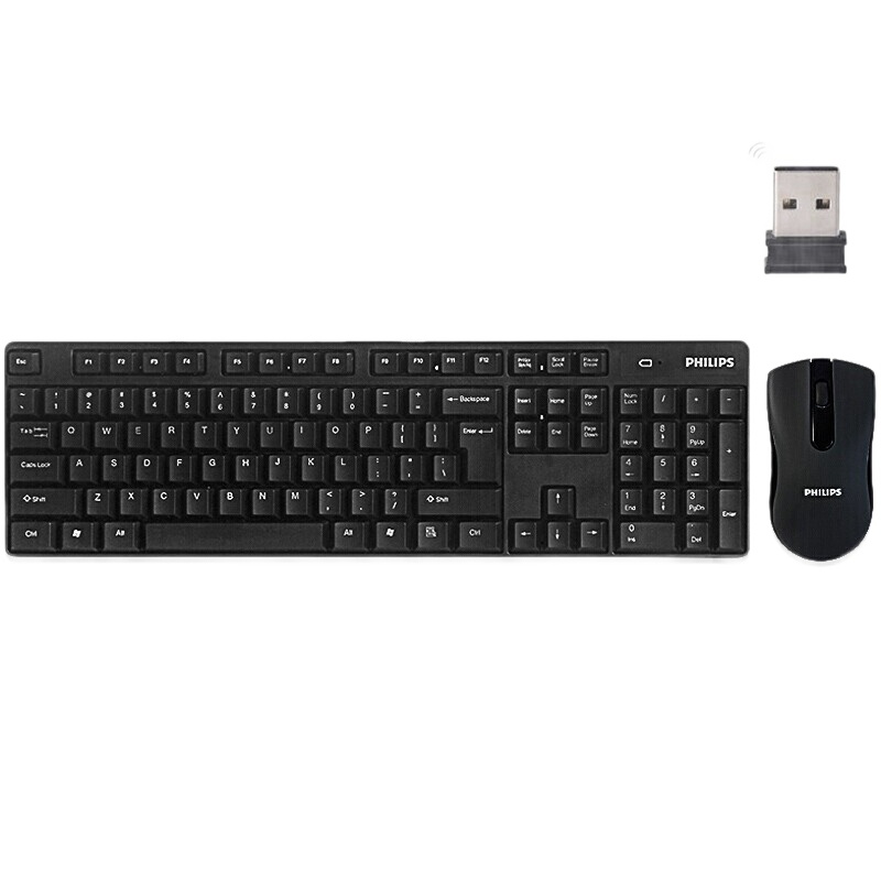 飞利浦(PHILIPS) SPT6501B 键鼠套装 无线键鼠套装 办公键鼠套装 防溅洒 10米传输 黑色