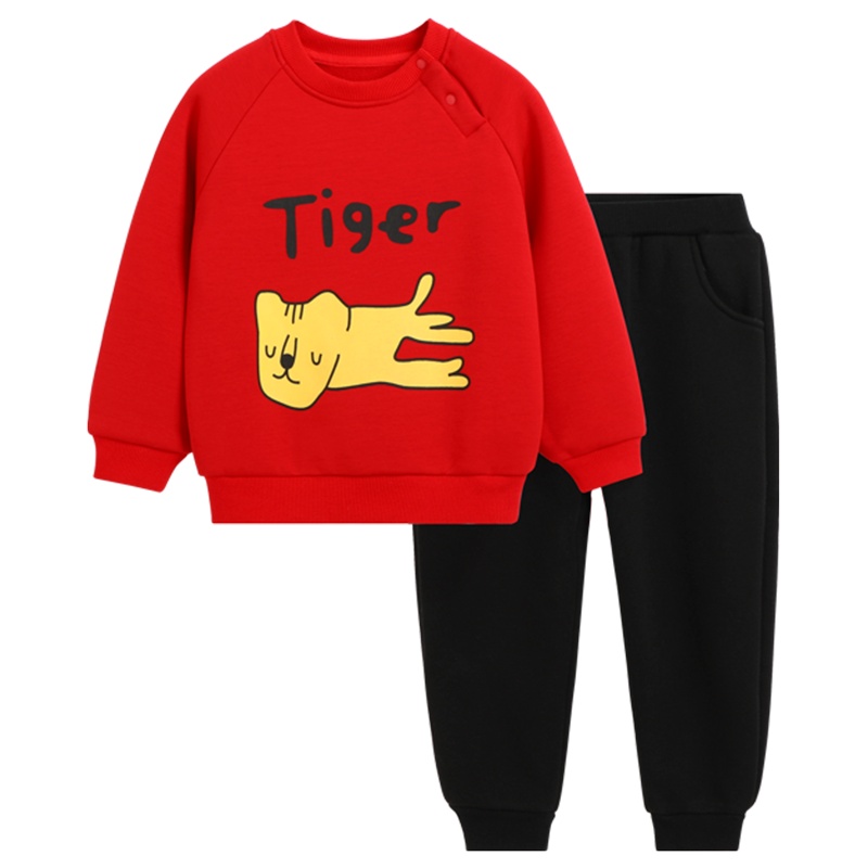 猫人童装加绒卫衣套装秋冬新品儿童保暖上衣裤子加厚婴儿男童休闲