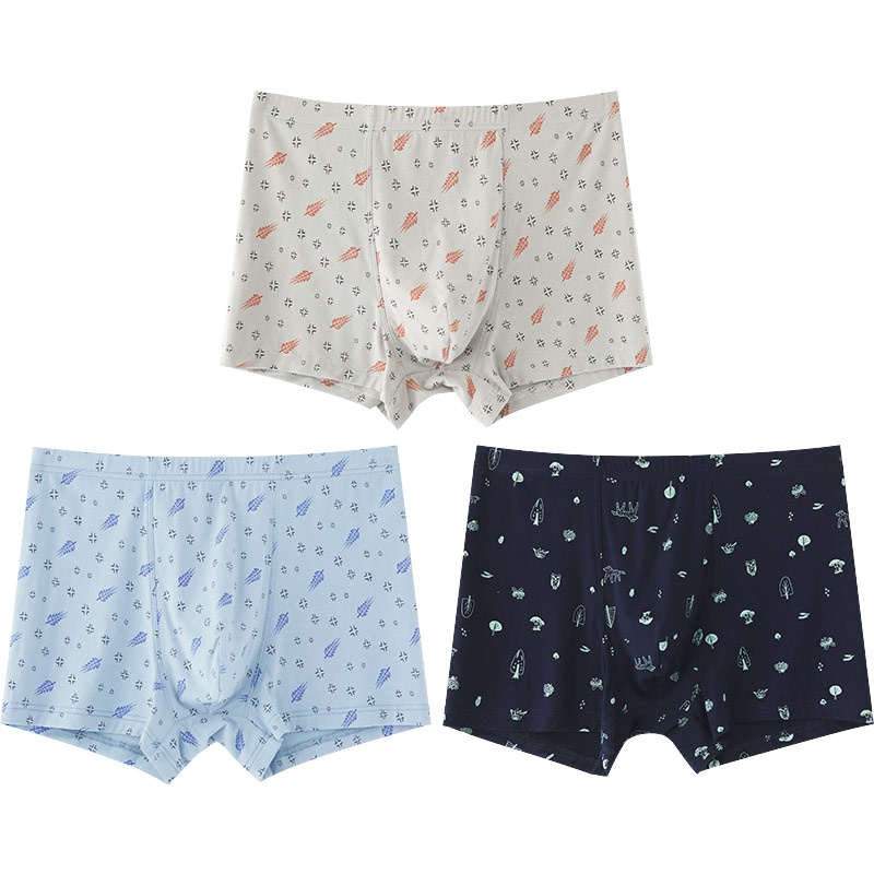 爱帝男式平角裤男内裤透软透气短裤头男士印花中腰弹力内裤3条装