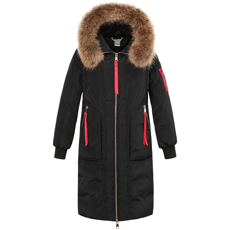 高梵(GOLDFARM)冬季清仓貉子毛领韩版保暖外套中长款女士羽绒服