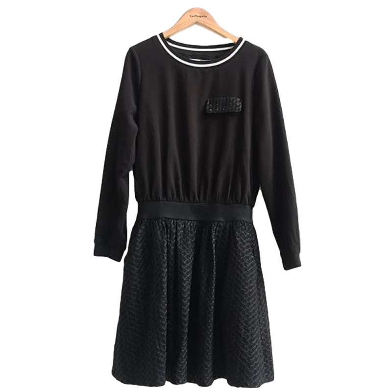 【福利款】拉夏贝尔UlifeStyle秋季新款韩版时尚拼接纯色圆领长袖连衣裙女