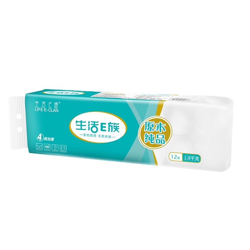 生活E族(LIFE E-CLAN)卷纸 原木纯品4层133g*18卷2.4千克卷高11.8cm实心圆卷卫生纸卷纸纸巾