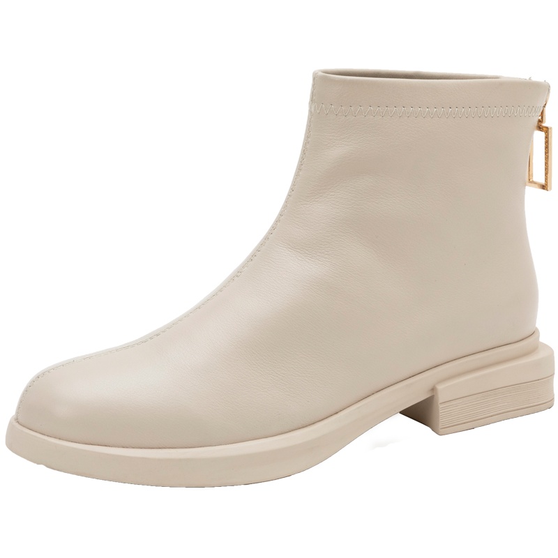 百田森马丁靴女短款新款圆头方跟后拉链小短靴女新款潮