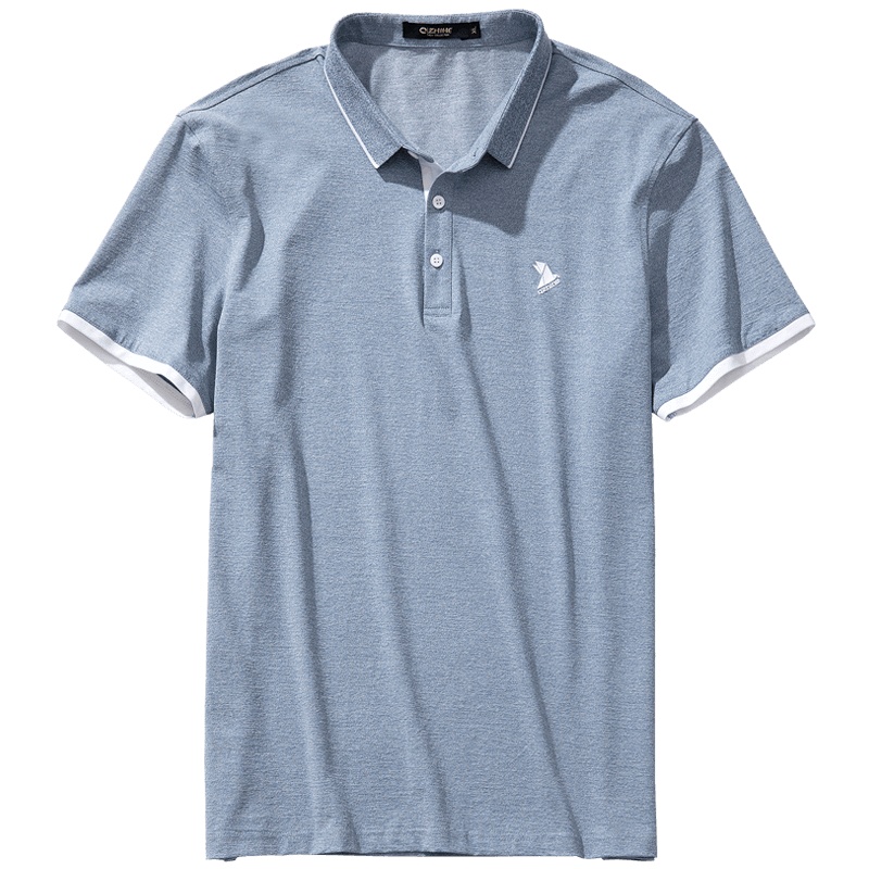 千纸鹤短袖翻领polo衫 男2019男装韩版时尚休闲印花T恤25013