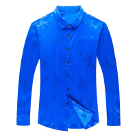 罗曼阿玛尼男装衬衫官方旗舰店2021春新款品牌男士长袖印花衬衣商务休闲气质中年翻领寸衫342-7005