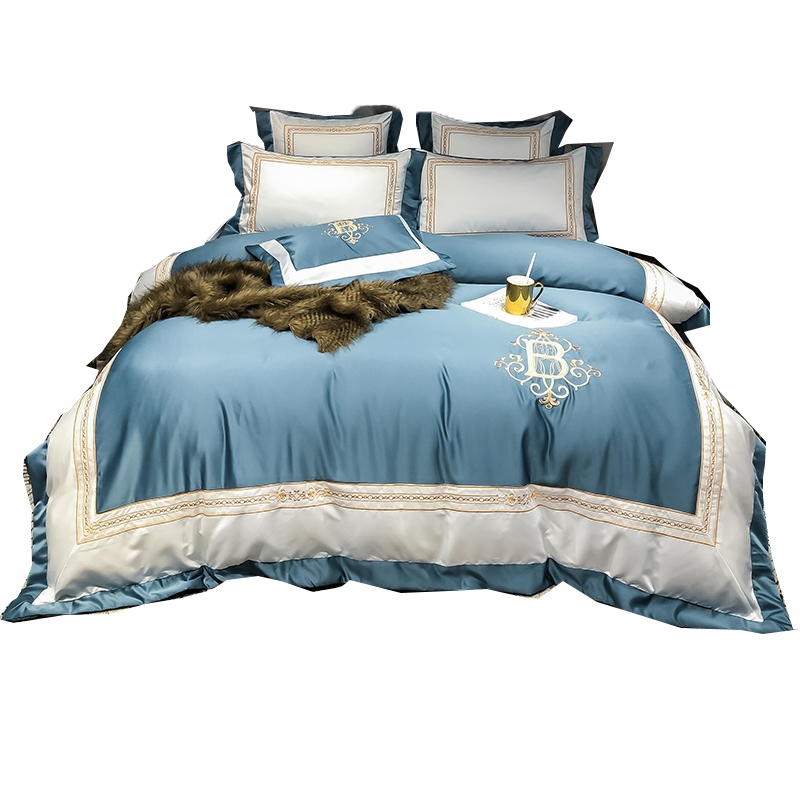 花花公子(PLAYBOY)欧式水洗真丝四件套纯棉贡缎冰丝刺绣被套床单床上用品