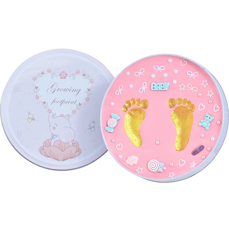 澳乐 宝宝手足印泥新生婴儿手脚印泥 满月百天周岁礼物礼盒套装抖音同款印泥 蓝罐蓝泥