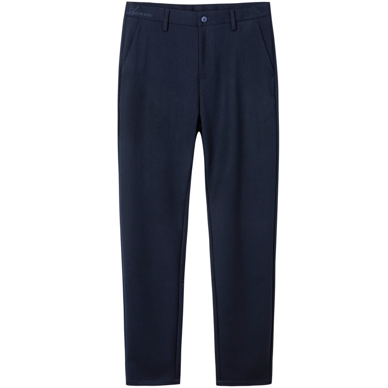 才子男装休闲裤男2020秋季新款刺绣修身上班裤子弹力直筒商务长裤_1