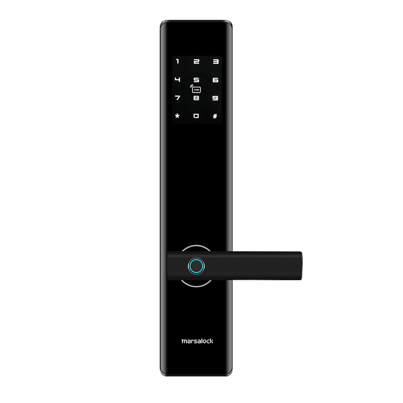 德国玛莎洛克(Marsalock)指纹密码锁电子门锁家用防盗门MS-AIR星空黑 进口指纹头 AI自动学习三锁舌通用型