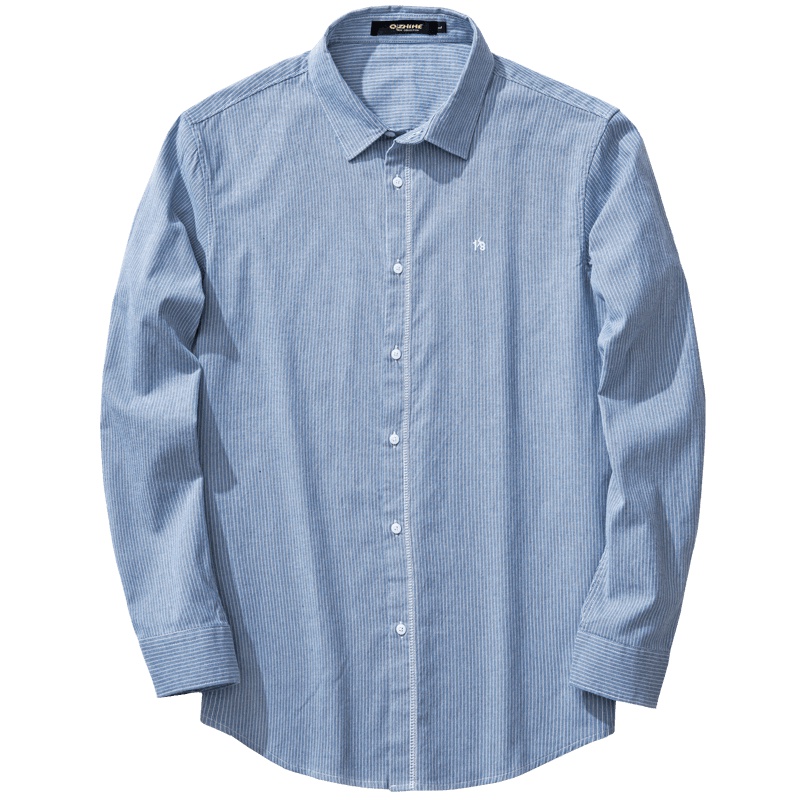 千纸鹤男装纯棉衬衫2019秋季青年条纹休闲男士绣花衬衣10122