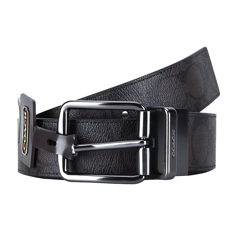 COACH 蔻驰 奢侈品 男士棕色PVC腰带皮具套装 男