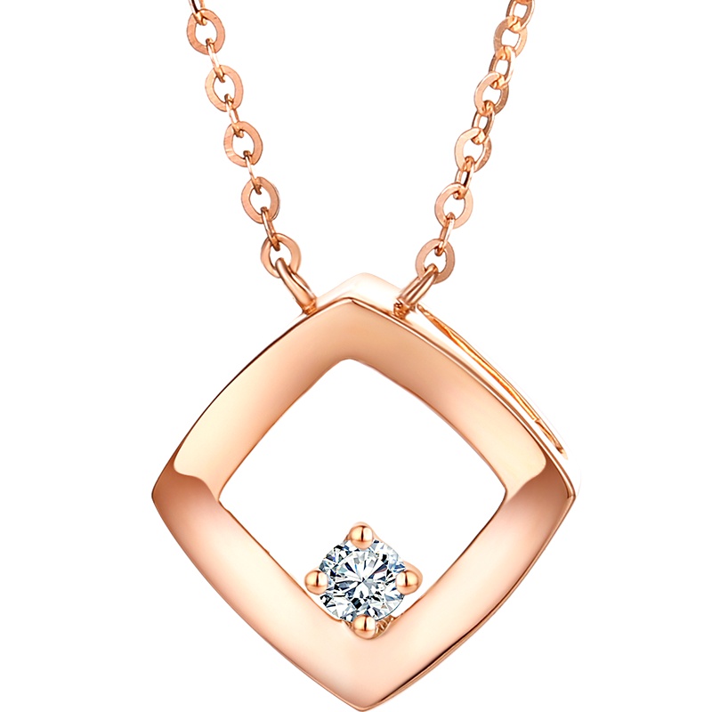 钻石世家ChicGirl系列 18K金钻石项链 时尚玫瑰金项链钻石吊坠女情人节礼物 主石3分