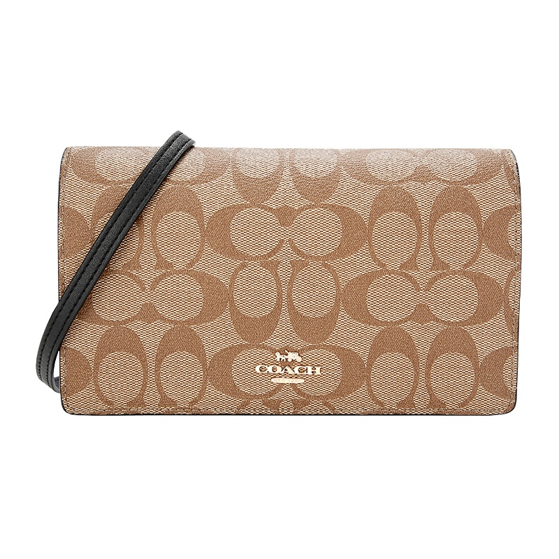 COACH 蔻驰 奢侈品 女士卡其色人造革配皮手拿包单肩斜挎两用包 F76769 IMCBI