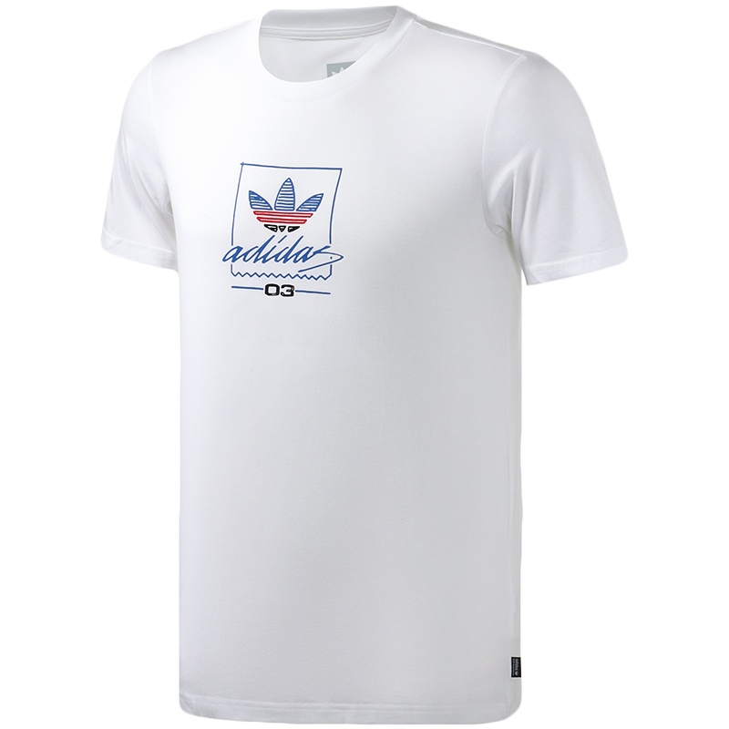 Adidas阿迪达斯三叶草男装白色小LOGO圆领短袖T恤运动服DU8341