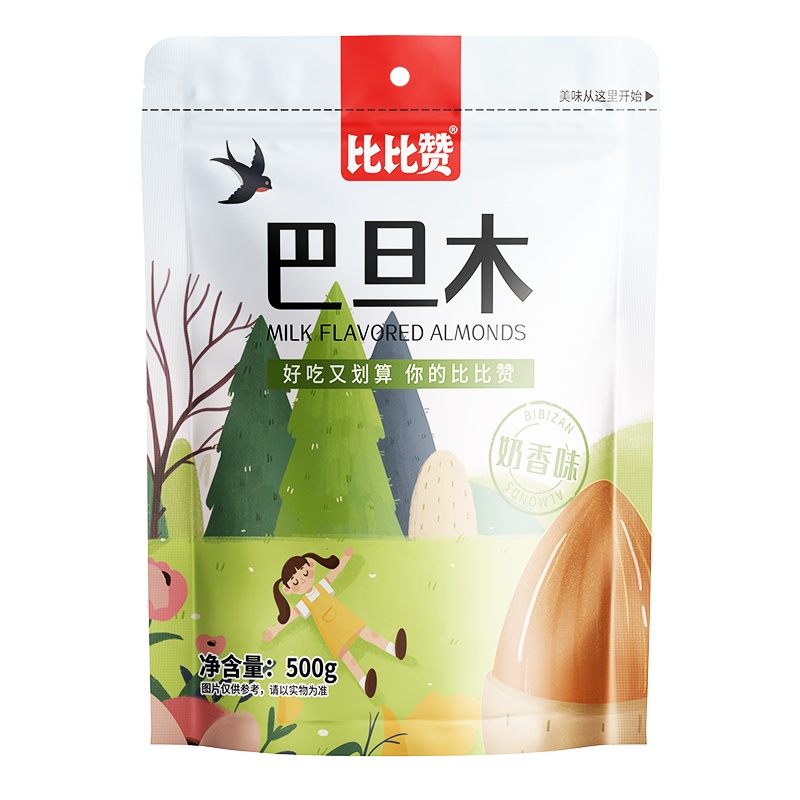 比比赞巴旦木[奶香味]500g坚果仁原味扁桃仁零食干果类小吃休闲食品盐焗巴坦木