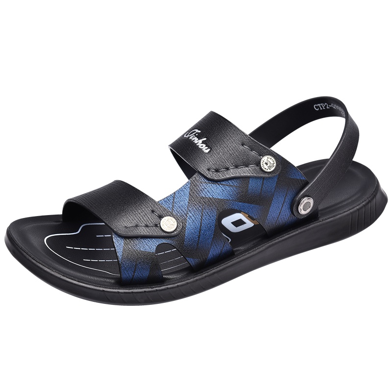 金猴19夏季新款 男士两穿沙滩凉鞋 时尚外穿露趾休闲舒适平底套脚皮凉鞋 Q98004C&F