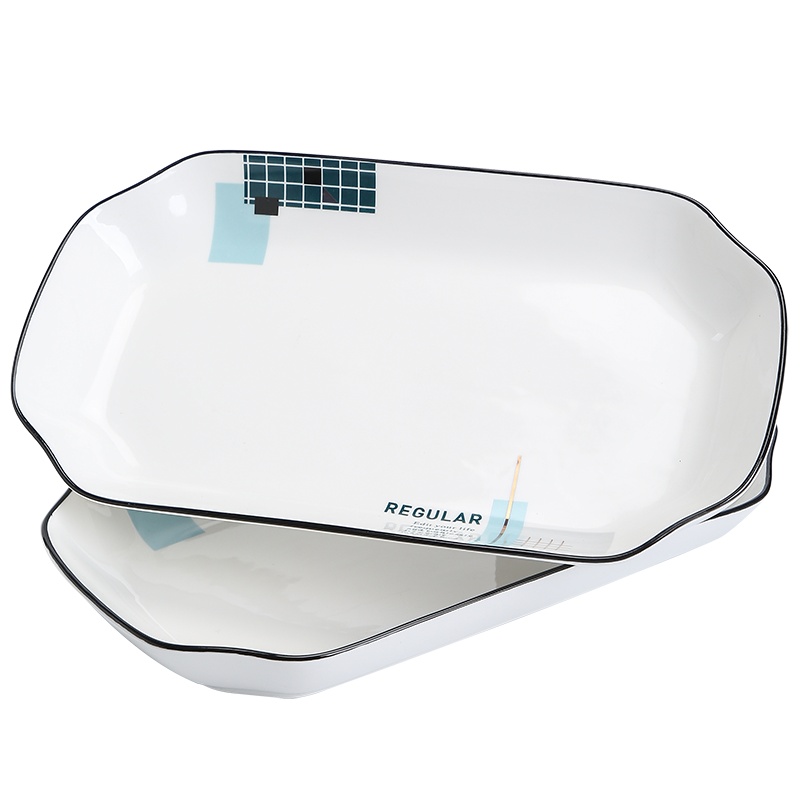 苏氏陶瓷(SUSHI CERAMICS)鱼盘菜盘 城市方格日韩小清新陶瓷盘子12英寸切脚盘2个装中餐具