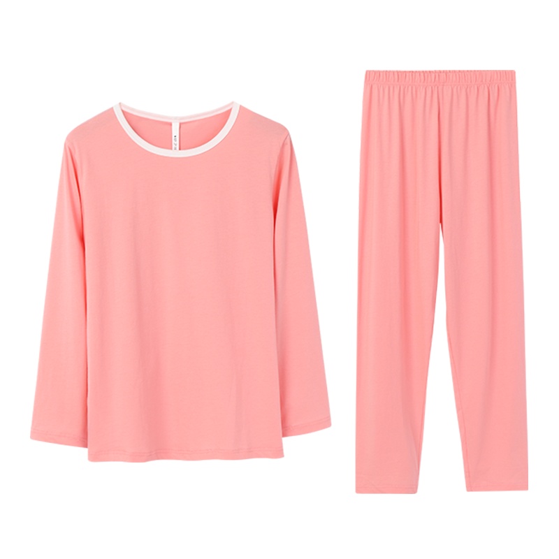 安之伴睡衣童装简约舒适圆领套装棉质纯色针织素色长袖可外穿童套