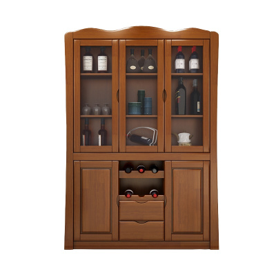 酒柜 现代中式客厅三门餐边柜 多功能靠墙实木酒柜 木质酒柜家具 宜家