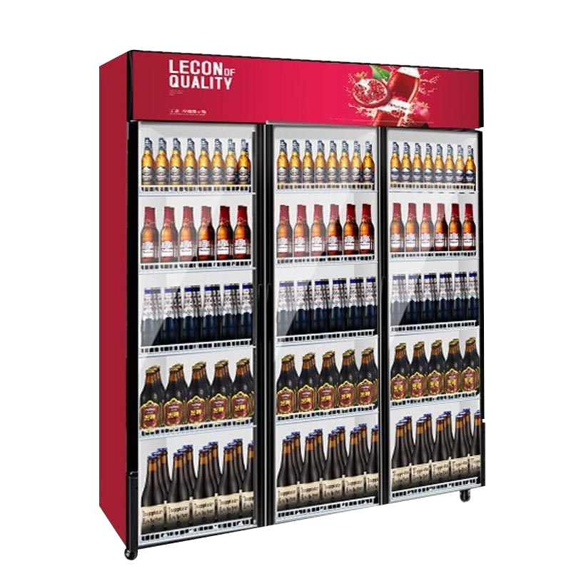 乐创(lecon) 饮料柜展示柜冷藏柜立式冰柜商用冰箱饮品啤酒蔬菜水果保鲜冷柜鲜花柜陈列柜 三门风冷上机组普通门石榴红