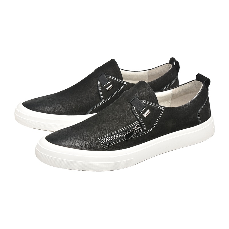 潮流真皮磨砂牛套脚轻便男休闲鞋滑板鞋男单鞋子