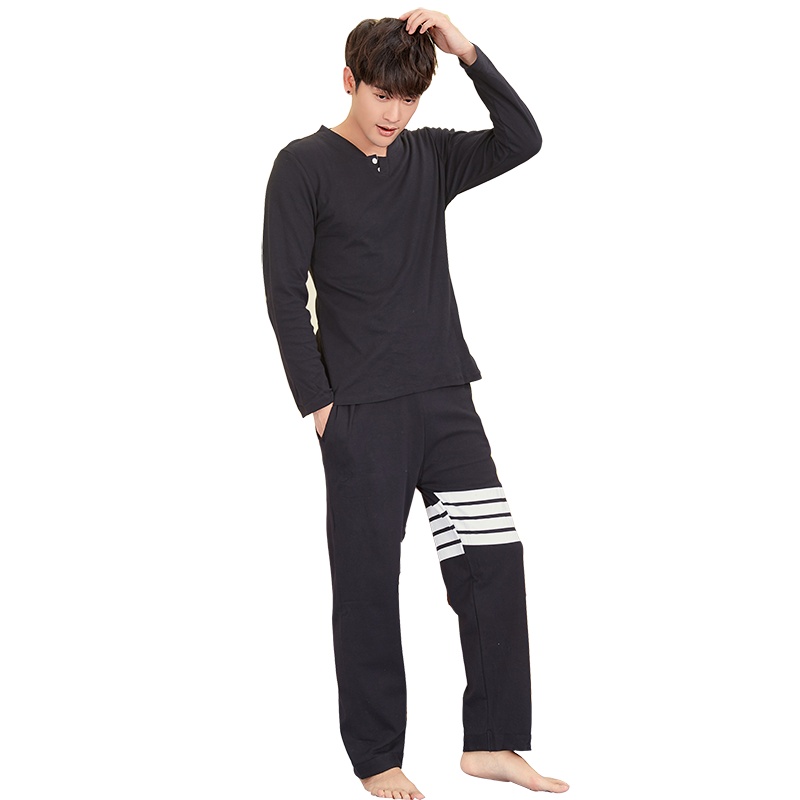 茜靓纯棉睡衣男大码家居服男士居家服秋韩版长袖休闲运动套装青年
