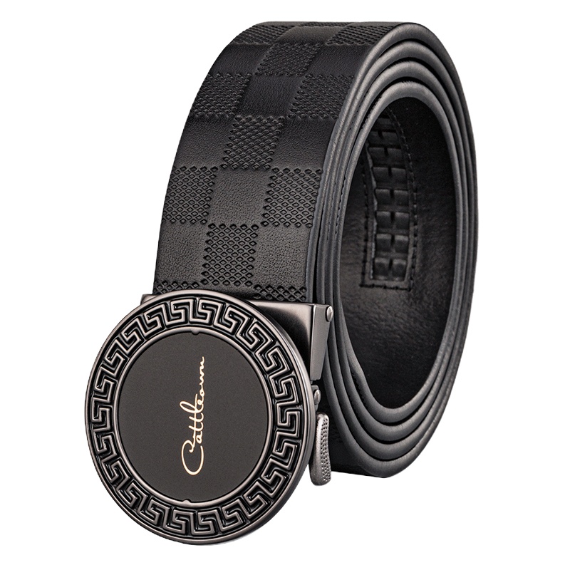 牛当家(CattleOWN)男士皮带真皮自动扣牛皮腰带男格子青年中年头层牛皮裤带7006