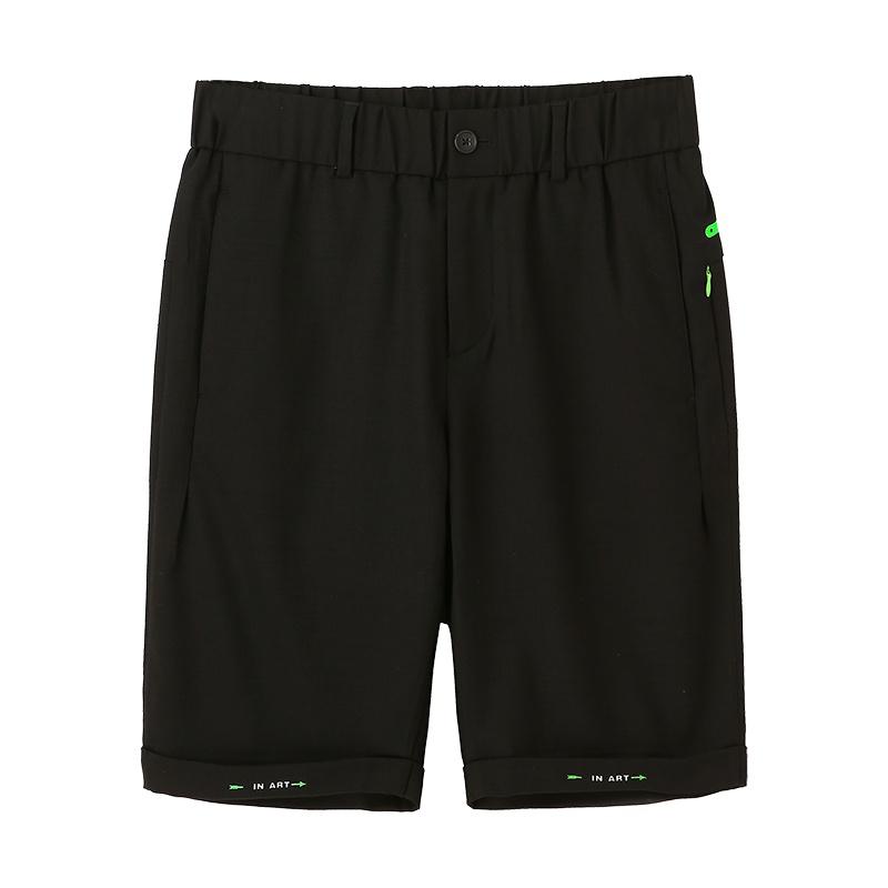 马克华菲夏季新款黑色休闲裤趣味印花时尚短裤