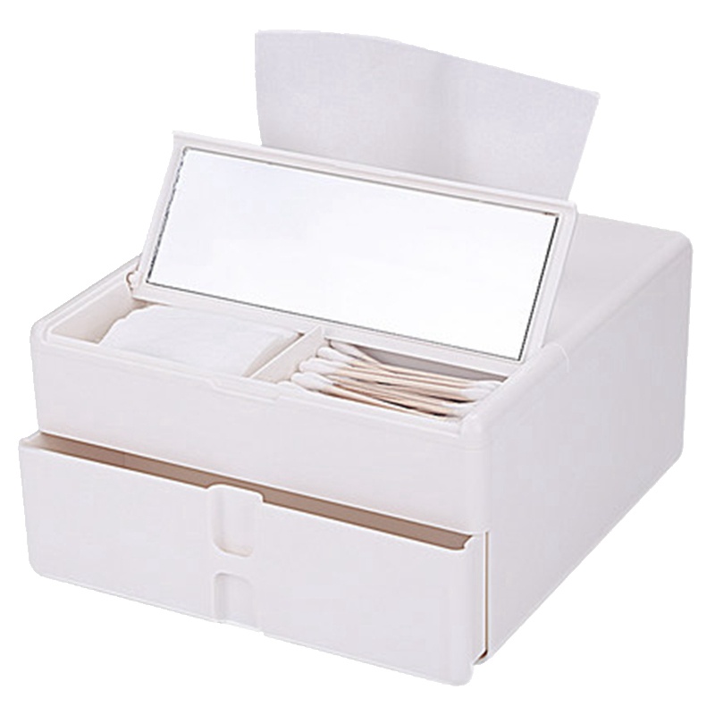 名创优品(miniso) 多功能带镜子可收纳纸巾盒 桌面卧室防尘收纳盒礼品送朋友