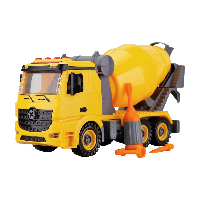 儿童拆装工程车玩具拧螺丝钉拼组装可拆装卸汽车动手能力男孩益智会讲故事的积木工程车(黄色搅拌车)