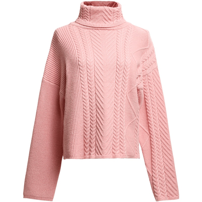 欧昵雪秋冬季加厚麻花毛衣女套头高领宽松针织衫长袖