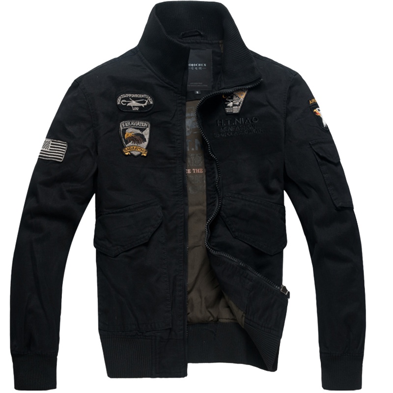 简号飞行夹克男秋冬加绒加厚机车外套纯棉军旅风工装军迷服饰JH8203