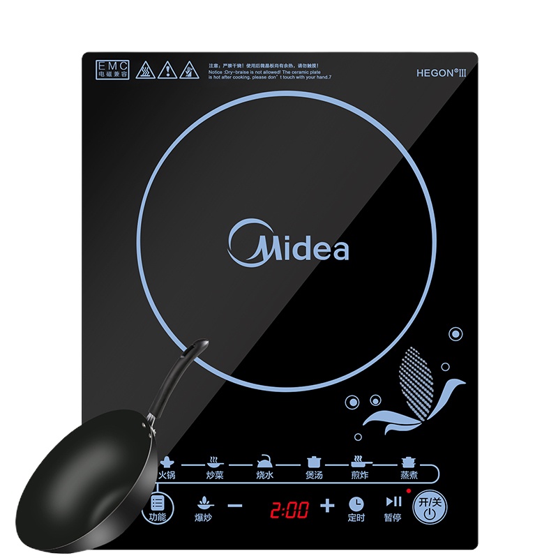 美的（Midea）电磁炉 C21-SN2105t 大功率 爆炒 8档火力调节 家用多功能 微晶面板 智能触控式