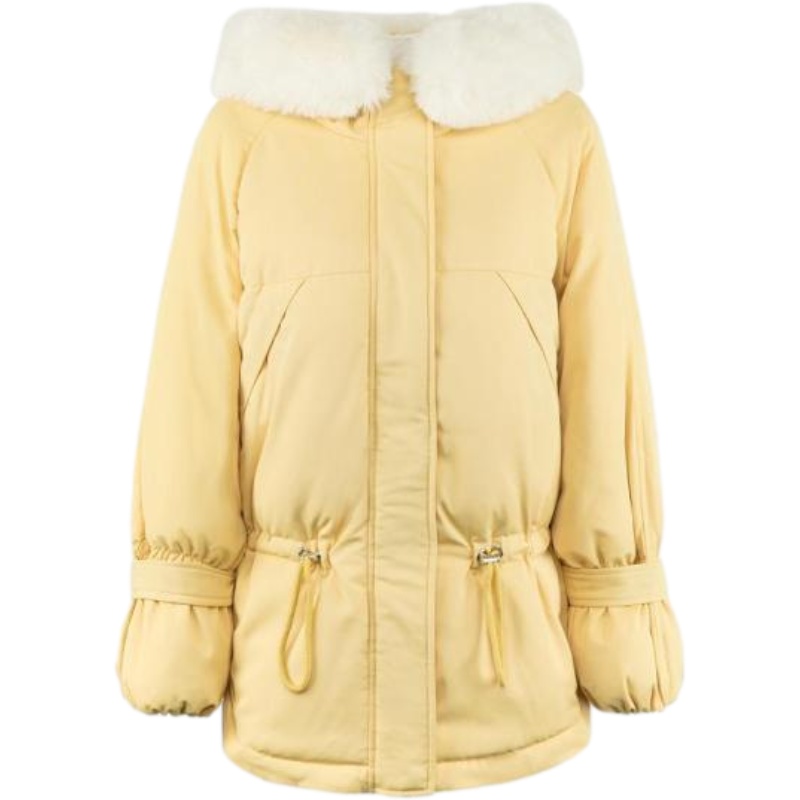 拉夏贝尔中长款保暖棉服2019冬季新款绳子收腰韩版时尚设计棉袄女