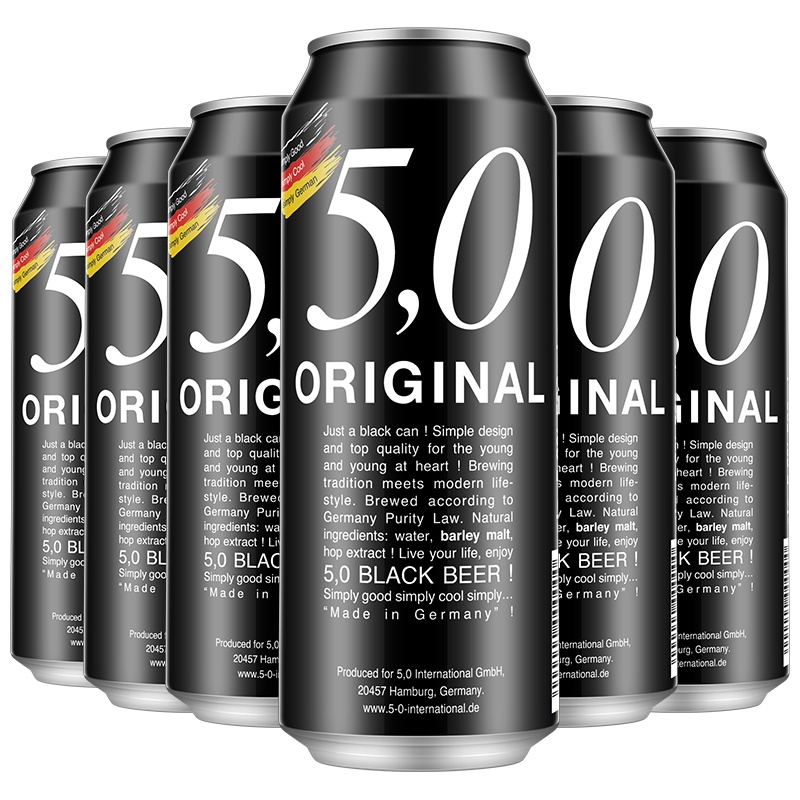 德国原装进口 奥丁格旗下5.0 ORIGINAL 黑啤酒500ml*6罐 (六罐装)