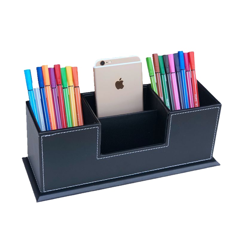 正彩(ZNCI) 商务办公笔筒桌面收纳盒抽屉式皮革创意多功能书桌文具整理盒