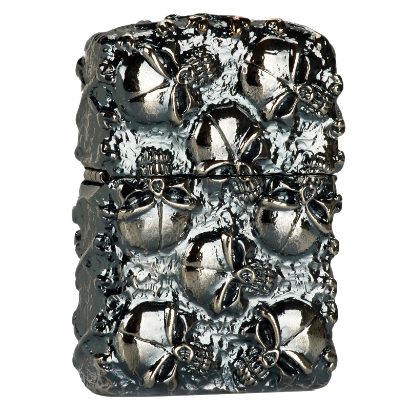 美国ZIPPO打火机 芝宝 万恶之城 重盔甲骷髅头徽章 五面环绕厚重死神来了 银色万恶之城大号 男士礼品