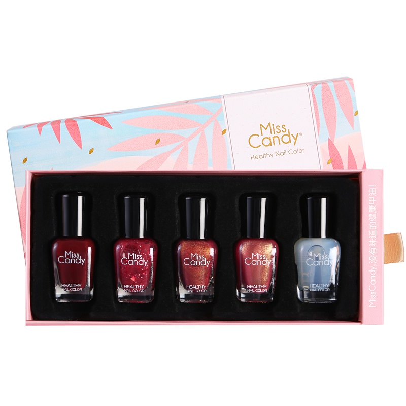 Miss Candy健康甲油可撕拉持久指甲油套装7ml*5瓶美甲套装 一叶诗情MCS421
