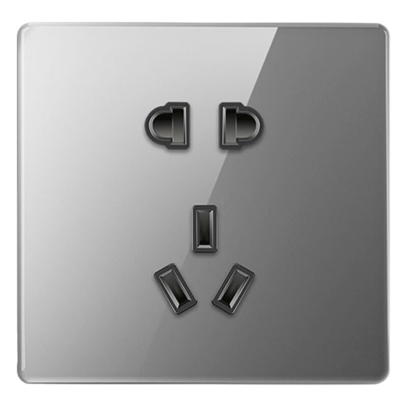 国际电工86型开关插座面板家用灯电源多孔暗装墙壁式二二三三插一开五孔加厚真钢化玻璃钻石灰五孔单双控