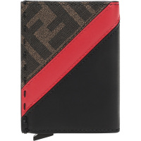 FENDI 20fw 男士 涂层面料配皮滑出式卡片夹 7M0302 A9XS